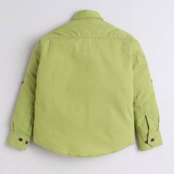 Green cotton woven shirt and pant set for boys 4