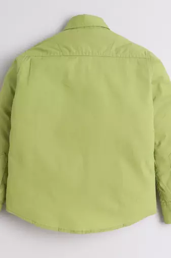 Green cotton woven shirt and pant set for boys
