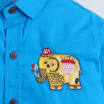 Blue cotton woven shirt and pant set for boys 3