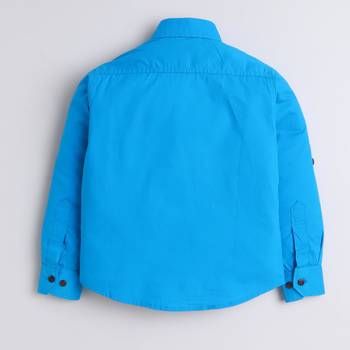 Blue cotton woven shirt and pant set for boys 4