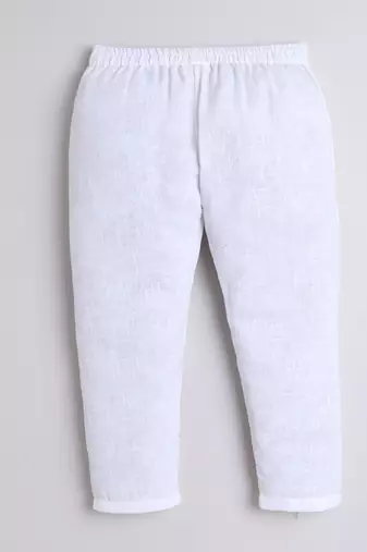 White cotton woven shirt and pant set for boys