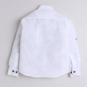 White cotton woven shirt and pant set for boys 4