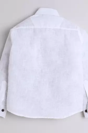 White cotton woven shirt and pant set for boys