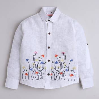 White cotton woven shirt and pant set for boys 5
