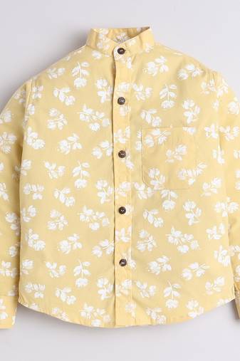 Yellow cotton woven shirt for boys