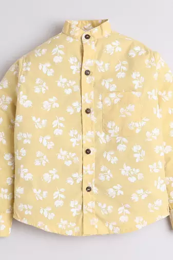Yellow cotton woven shirt for boys