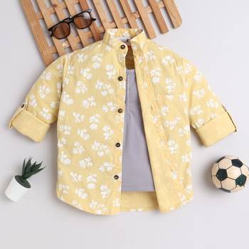 Yellow cotton woven shirt for boys 4