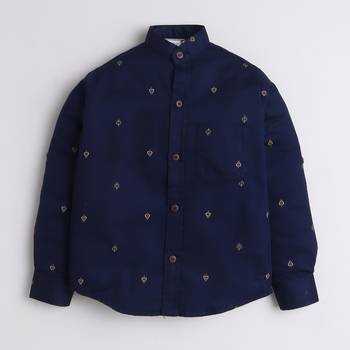 Navy cotton woven shirt for boys 1