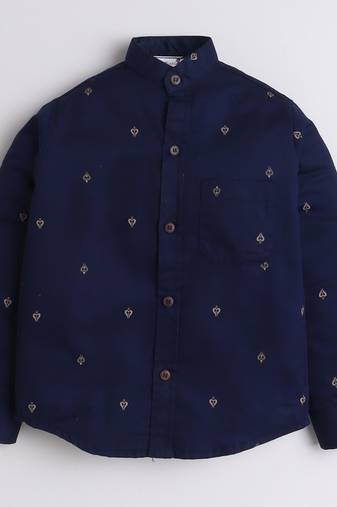 Navy cotton woven shirt for boys