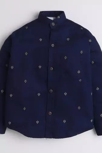 Navy cotton woven shirt for boys