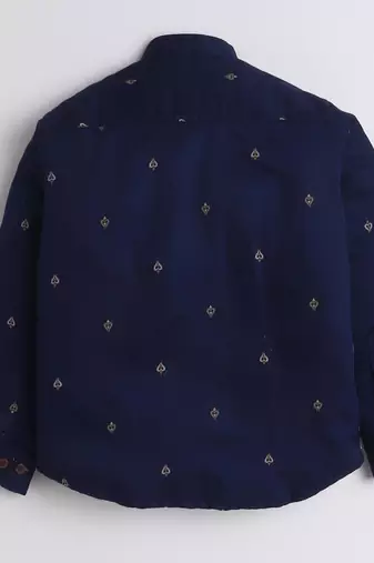 Navy cotton woven shirt for boys