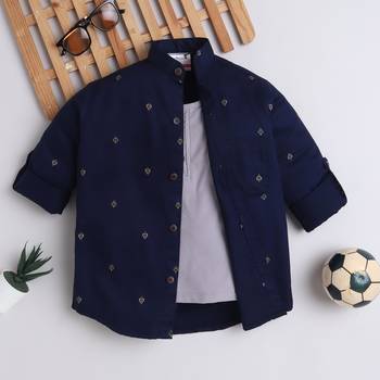 Navy cotton woven shirt for boys 4