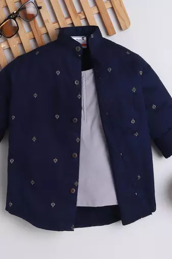 Navy cotton woven shirt for boys