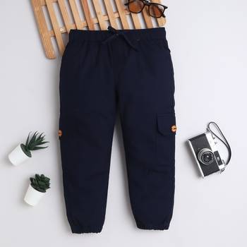 Navy cotton woven jogger for boys 1