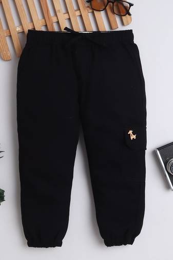 Black cotton woven jogger for boys