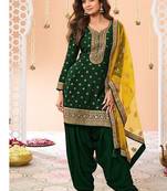latest green silk patial suit with contrast dupatta for women