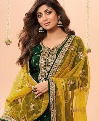latest green silk patial suit with contrast dupatta for women 2