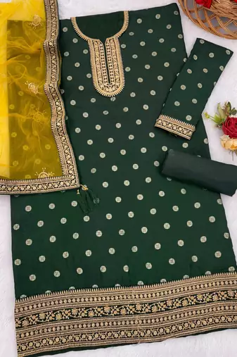 latest green silk patial suit with contrast dupatta for women