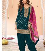 latest teal silk patial suit with contrast dupatta for women
