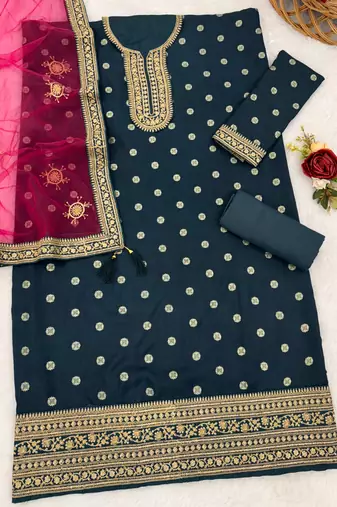 latest teal silk patial suit with contrast dupatta for women