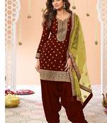 latest maroon silk patial suit with contrast dupatta for women