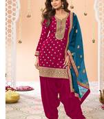 latest rani pink silk patial suit with contrast dupatta for women