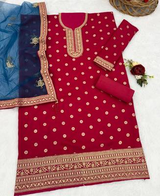 latest rani pink silk patial suit with contrast dupatta for women 3