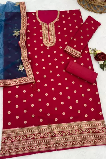 latest rani pink silk patial suit with contrast dupatta for women