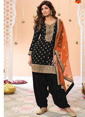 latest black silk patial suit with contrast dupatta for women 1