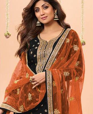 latest black silk patial suit with contrast dupatta for women 2