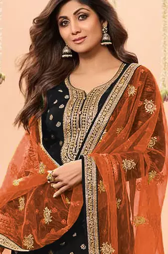 latest black silk patial suit with contrast dupatta for women