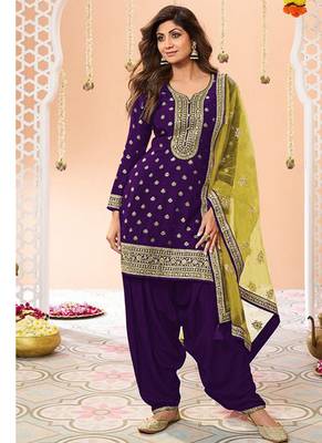 latest purple silk patial suit with contrast dupatta for women 1