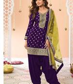 latest purple silk patial suit with contrast dupatta for women