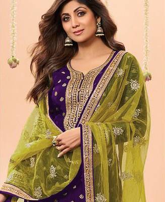 latest purple silk patial suit with contrast dupatta for women 2