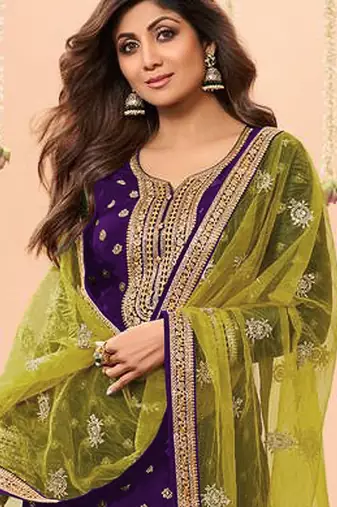 latest purple silk patial suit with contrast dupatta for women
