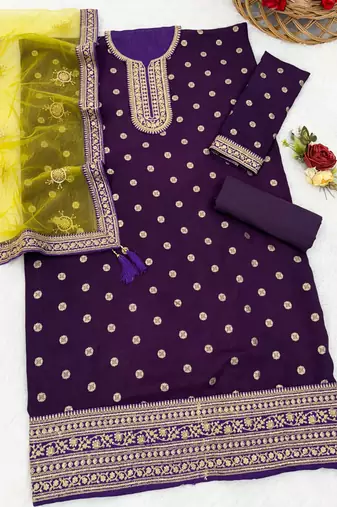 latest purple silk patial suit with contrast dupatta for women