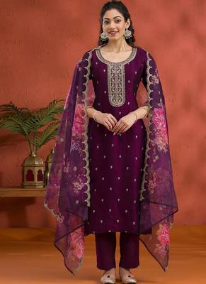 new wine vichitra silk based long suit for women summer wear 1