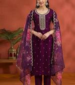 new wine vichitra silk based long suit for women summer wear