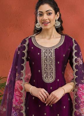 new wine vichitra silk based long suit for women summer wear 2