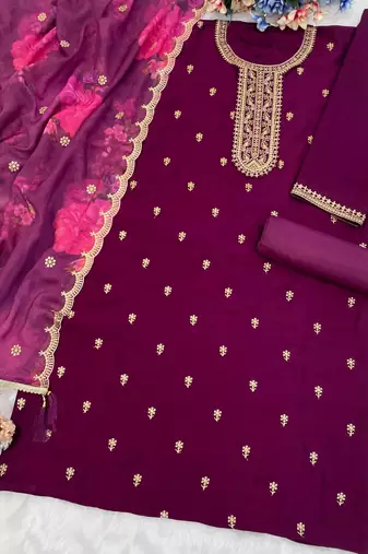 new wine vichitra silk based long suit for women summer wear