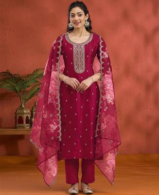 new pink vichitra silk based long suit for women summer wear 1