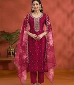new pink vichitra silk based long suit for women summer wear