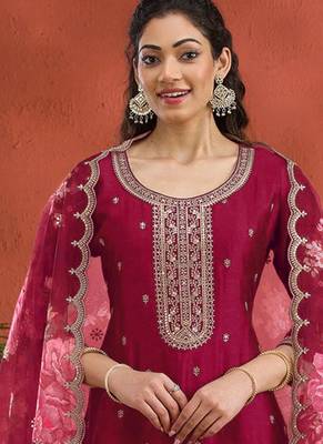 new pink vichitra silk based long suit for women summer wear 2