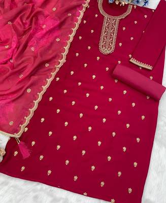 new pink vichitra silk based long suit for women summer wear 3