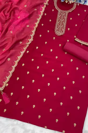 new pink vichitra silk based long suit for women summer wear
