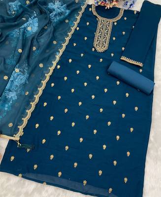 new blue vichitra silk based long suit for women summer wear 3