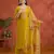 new yellow vichitra silk based long suit for women summer wear