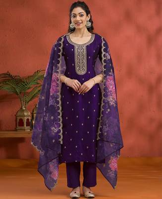 new purple vichitra silk based long suit for women summer wear 1
