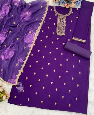 new purple vichitra silk based long suit for women summer wear 3