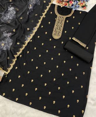 new black vichitra silk based long suit for women summer wear 3